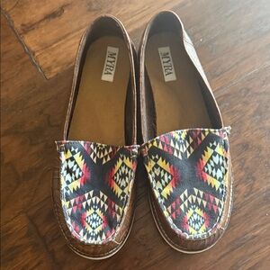 Myra Bag Women's Brown and Geometric Pattern Loafers